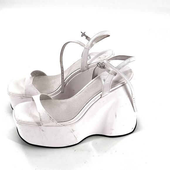 JEFFREY CAMPBELL Exhilarate Platform Wedge Sandal 9.5 White Patent Heels Glam - Picture 7 of 10